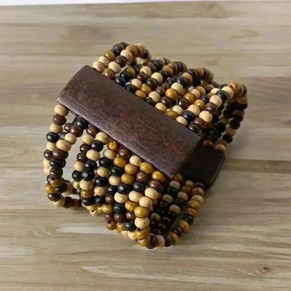 Wooden Bead African Cuff Bracelet Tribal Band
